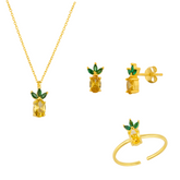 Pineapple Sterling Silver Necklace Ring and Earring Set